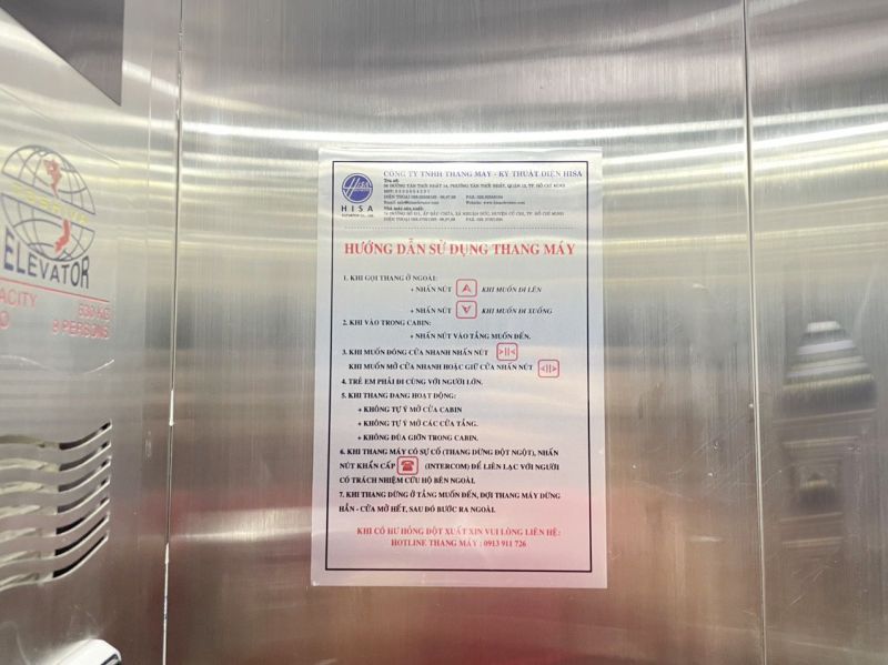 Bảng hướng dẫn sử dụng thang máy nhôm 20x30cm, in nhiệt